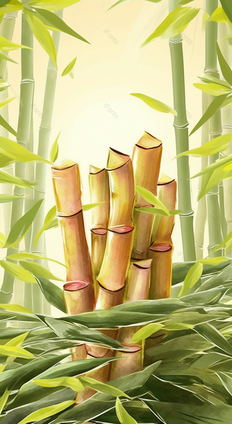 秋天秋季竹林竹叶上里放着的竹子收货季节手绘插画,插画/手绘图,插画/手绘图库,插画/手绘图下载,插画/手绘
